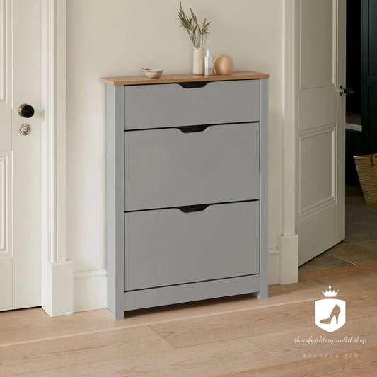 KHAYRUN Windsor Shoe Cabinet - 3 Door - Grey