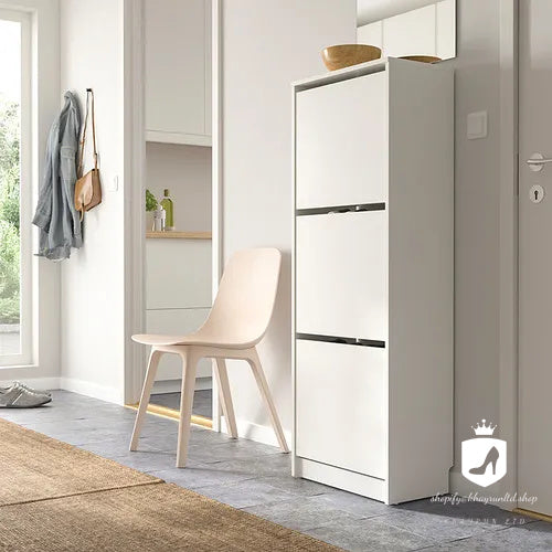 KHAYRUN shoe cabinet with 3 compartments, white, 49x28x135 cm