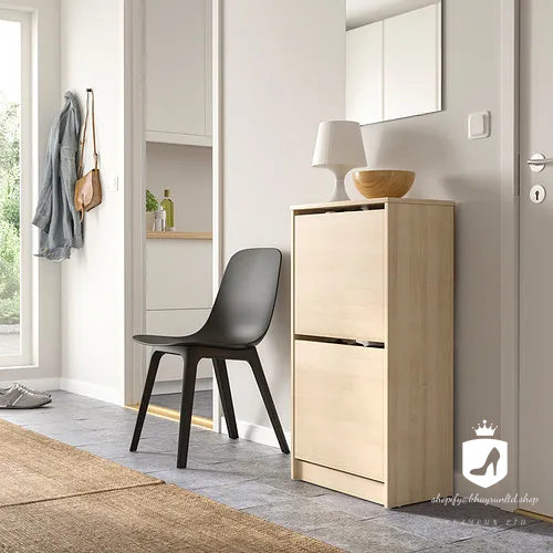 KHAYRUN shoe cabinet with 2 compartments, oak effect, 49x28x93 cm