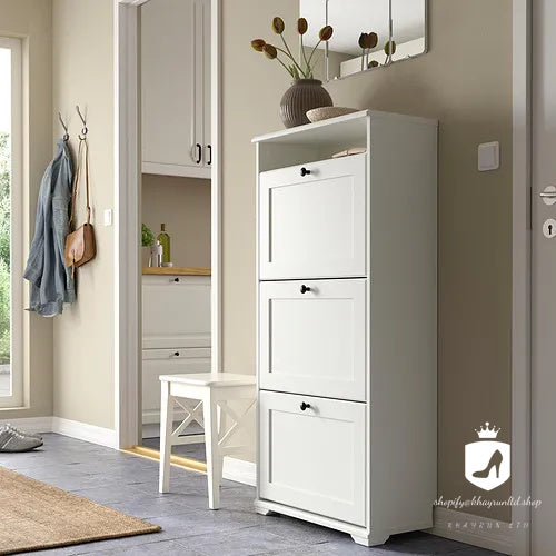 KHAYRUN shoe cabinet with 3 compartments, white, 61x30x130 cm