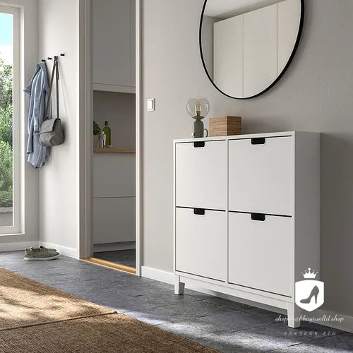 KHAYRUN shoe cabinet with 4 compartments, white, 96x17x90 cm