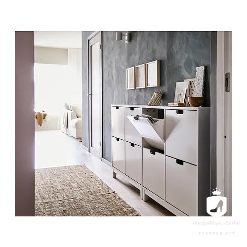 KHAYRUN shoe cabinet with 4 compartments, white, 96x17x90 cm