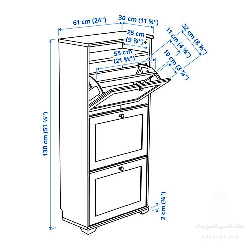 KHAYRUN shoe cabinet with 3 compartments, white, 61x30x130 cm
