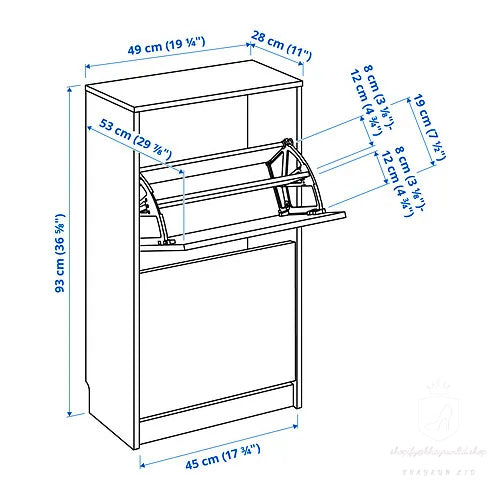 KHAYRUN shoe cabinet with 2 compartments, oak effect, 49x28x93 cm