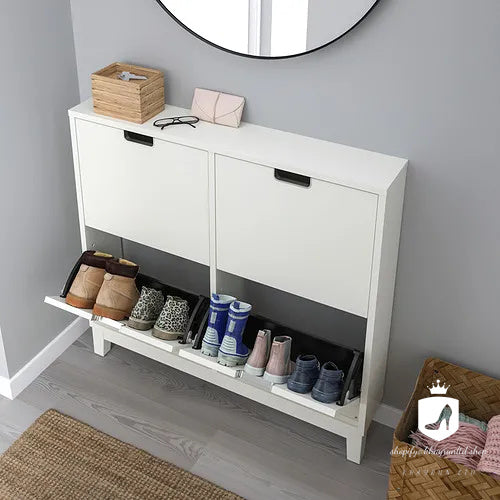 KHAYRUN shoe cabinet with 4 compartments, white, 96x17x90 cm