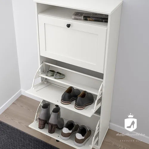 KHAYRUN shoe cabinet with 3 compartments, white, 61x30x130 cm