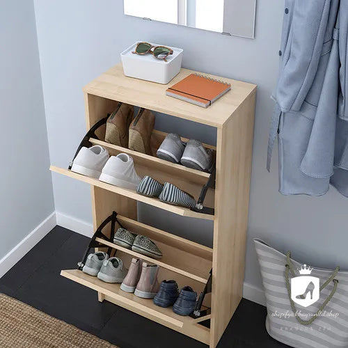 KHAYRUN shoe cabinet with 2 compartments, oak effect, 49x28x93 cm