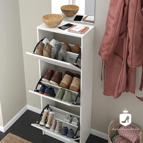 KHAYRUN shoe cabinet with 3 compartments, white, 49x28x135 cm