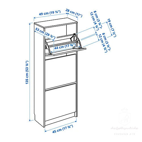 KHAYRUN shoe cabinet with 3 compartments, white, 49x28x135 cm